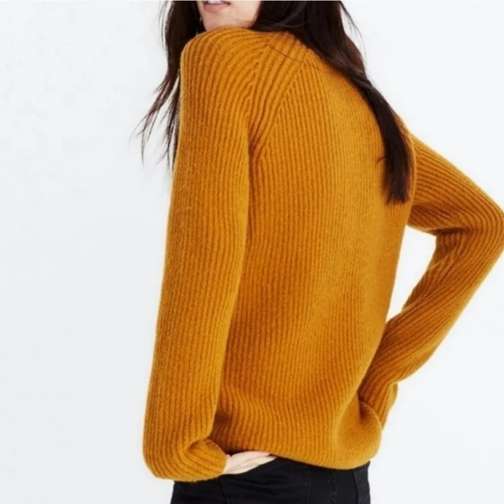 Madewell Northfield Mustard Yellow Mock Neck Wool Ribbed Knit Sweater